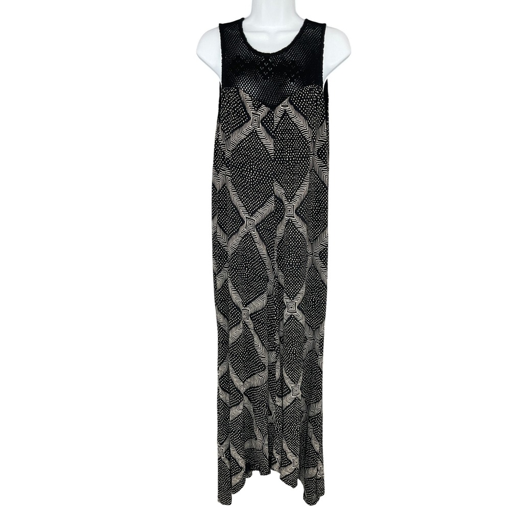 Lucky Brand Maxi‎ Dress Sz M Geometric Sleeveless Crochet Bohemian Resort Travel